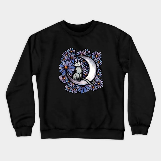 Grey Cat Daisies Crewneck Sweatshirt by bubbsnugg